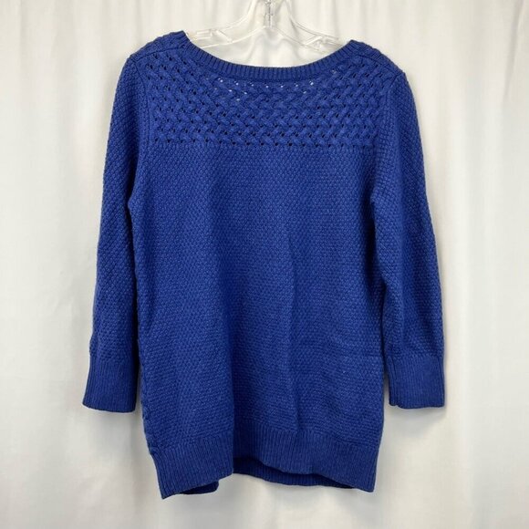 Loft Womens Pullover Sweater Blue Long Sleeve Scoop Neck Cable Knit Textured M - Picture 2 of 11